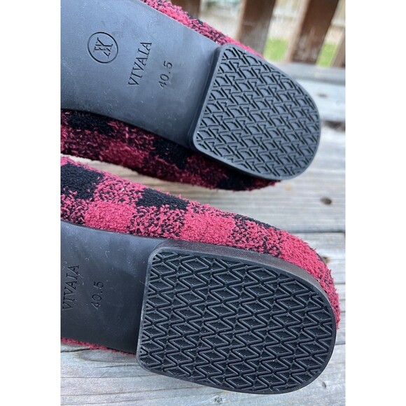 Vivaia Samantha Women's 40.5 US 9-9.5 Square Toe Mink-Knit Flats Red Plaid Deer - Picture 9 of 10